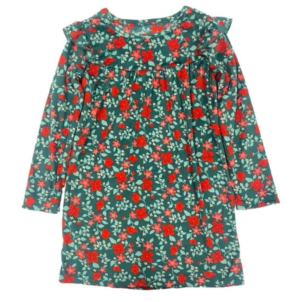 Cat & Jack Girls Red & Green Poinsettia Fleece Holiday Nightgown. 8. Medium.